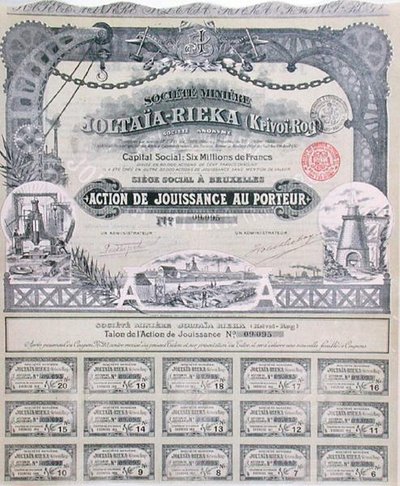Certificado de acciones de la compañía minera franco-rusa 