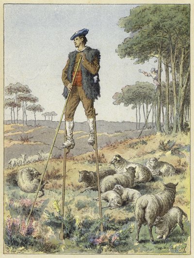 Pastor en zancos, Landes, Francia de French School