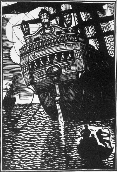 Barco. Ilustración de la novela "A bord de l