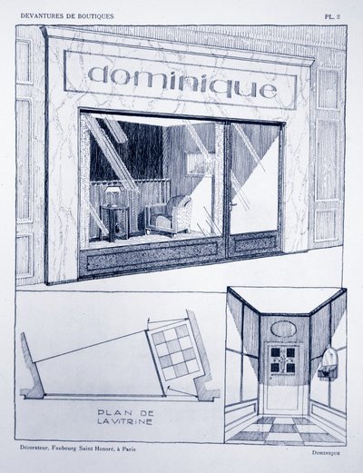 Frente de tienda, placa 2, ilustración de Devantures de Boutiques por Louis-Pierre Sezille, París, 1927 de French School