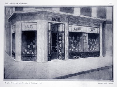Frente de tienda, placa 4, ilustración de Devantures de Boutiques por Louis-Pierre Sezille, París, 1927 de French School