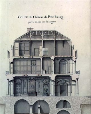 Sección lateral a través del centro del Chateau de Petit-Bourg, mostrando el salón de French School