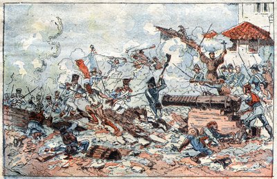 Sitio y captura de Zaragoza en España en febrero de 1809 por las tropas napoleónicas. Grabado del siglo XIX. de French School