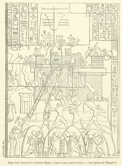 Asedio de una fortaleza del antiguo Egipto de French School