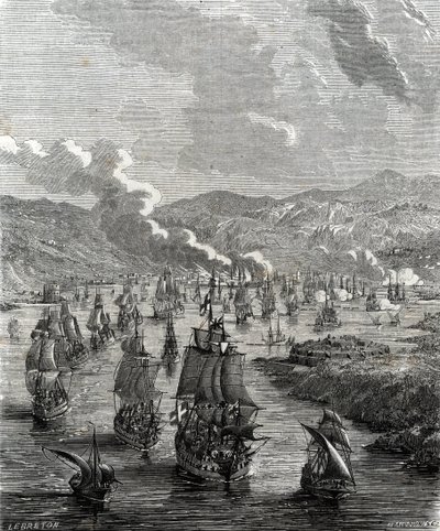 Sitio de Toulon que tuvo lugar entre el 29 de julio y el 21 de agosto de 1707 durante la Guerra de Sucesión Española cuando una fuerza aliada terrestre y naval asedió la base naval francesa en Toulon (grabado) de French School