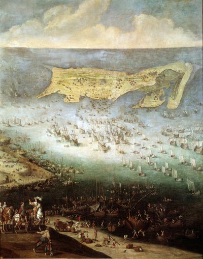 Asedio de la Ciudadela de Saint Martin en la Isla de Ré, en 1627 (pintura, circa 1640) de French School