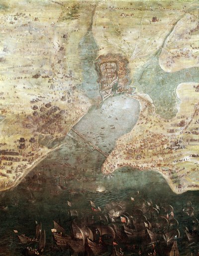 Asedio de la ciudad de La Rochelle en 1627 (detalle) de French School