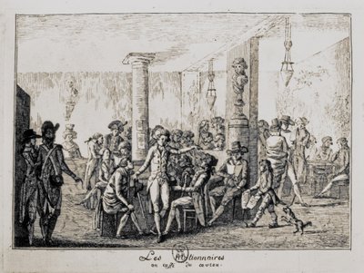 Sieyes y Les Nationnaires en el café du caveau de París, agosto de 1789 (grabado) de French School