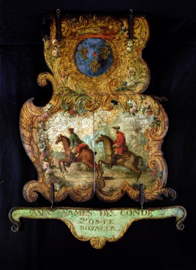 Letrero del Correo Real de Chantilly con el escudo de armas de Condé de French School