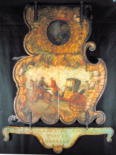 Letrero para el Correo Real de Chantilly con el escudo de armas de Condé de French School