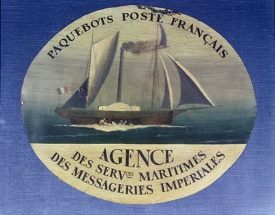 Cartel del servicio de barco correo operado por la Agence des Services Maritimes des Messageries Imperiales de French School