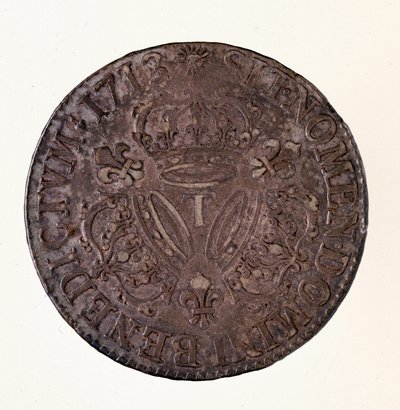 Ecu francés de plata, reinado del rey Luis XIV (1643-1715) 1713 Diam. 4 cm Nápoles, museo arqueológico de French School
