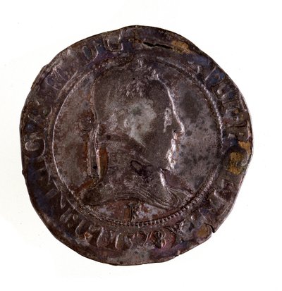 Testón de plata francés, reinado del rey Enrique III de Francia (1574-1589). Diámetro 3,5 cm Nápoles, museo arqueológico de French School