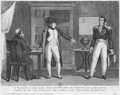Sir Hudson Lowe entrando en el estudio de Napoleón I (1769-1821) en la isla de Santa Elena sin anunciarse de French School
