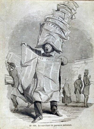 Pequeño oficio parisino: el vendedor o pregonero de periódicos ambulantes. de French School