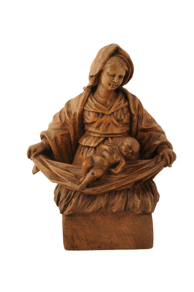 Pequeña talla de tilo de la Virgen y el Niño (tilo) de French School