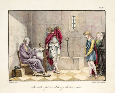 Sócrates despidiéndose de sus amigos, pub. por Engelmann, c.1835 de French School
