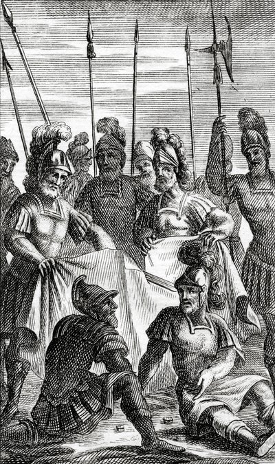 Soldados echando suertes para la división de las ropas de Jesucristo de French School