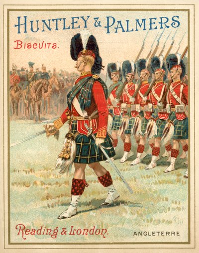 Soldados de un regimiento de las Tierras Altas en desfile (cromolitografía) de French School