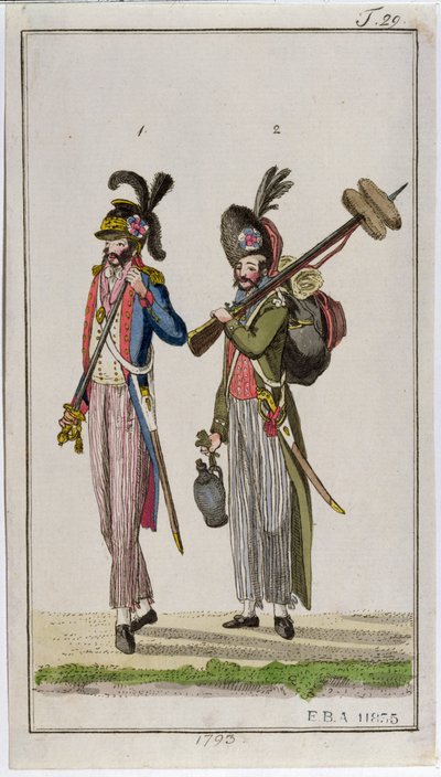 Soldados de la Revolución Francesa llevando bayonetas en 1793 de French School