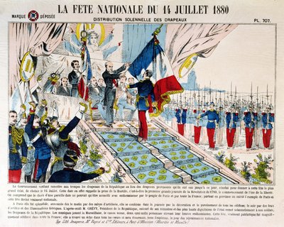 Distribución solemne de banderas en Longchamp por el presidente Jules Grevy (1807-91), 14 de julio de 1880, 1880 de French School