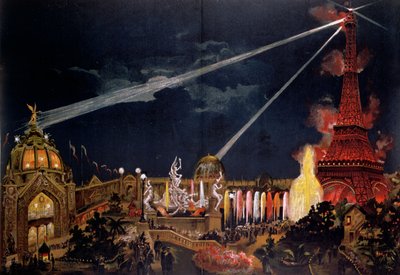 Souvenir de las iluminaciones en París para conmemorar el 1er Centenario de la Revolución Francesa durante la Exposición Universal de 1889 de French School
