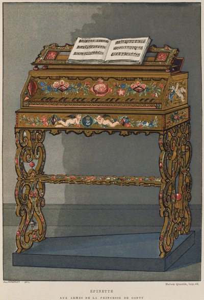 Espineta con el escudo de armas de la Princesa de Conti, ilustración del Dictionnaire de l