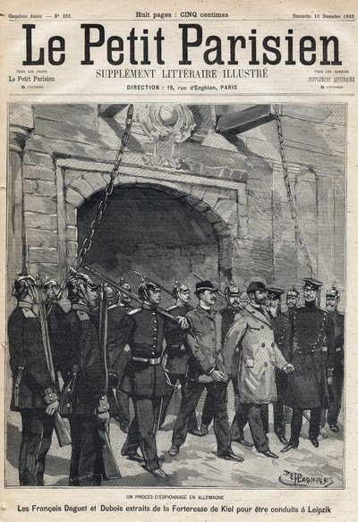 Juicio de espías en Alemania: los franceses Daguet y Dubois llevados de la fortaleza de Kiel a Leipzig. Uno del periódico 