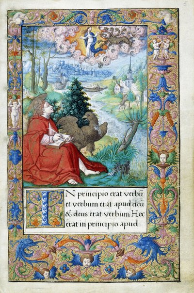 San Juan de Patmos, de un libro de horas hecho para Francisco I, c.1532-1540 de French School