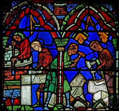 Ventana de San Cheron: donantes - albañiles de French School