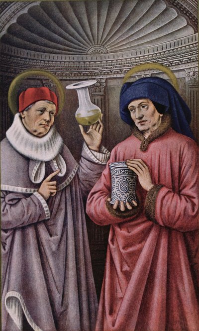 San Cosme y San Damián, Santos Patronos de Médicos y Boticarios, copia de un Libro de Horas de Ana de Bretaña de French School