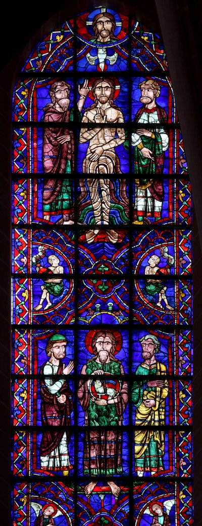 San Juan Bautista con Agnus Dei; el bautismo en el Jordán de French School