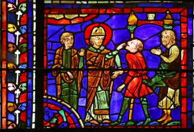San Martín curando a un alma poseída, escena de la Vida de San Martín, Catedral de Chartres de French School