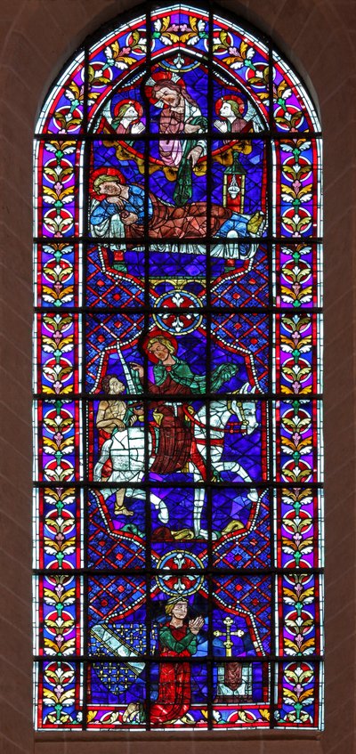 San Martín cura a los enfermos y divide su capa con un mendigo. Thibault VI, Conde de Chartres de French School