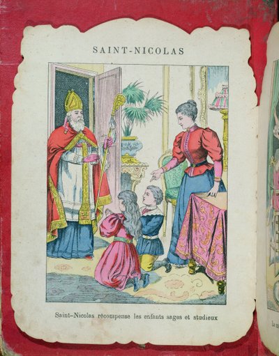 San Nicolás visitando a los niños bien portados y diligentes, c.1880 de French School