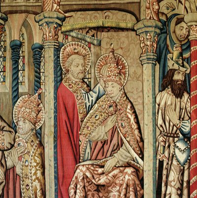 San Pedro colocando la tiara papal en la cabeza de San Clemente, de 