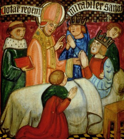 San Sulpicio realiza un milagro curando al Rey Clotario (m.629) de French School