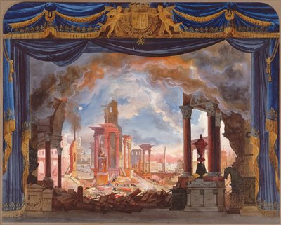 Diseño escénico para el Acto III de Le Siège de Corinthe de Rossini de French School