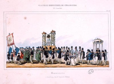 Inicio de la procesión de los carpinteros en Estrasburgo, 25 de junio de 1840 de French School