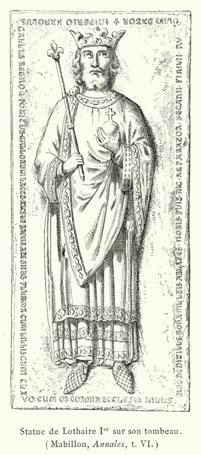 Estatua de Lotario I sobre su tumba de French School