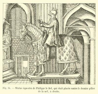 Estatua ecuestre de Felipe el Hermoso, que estaba colocada contra el último pilar de la nave, a la derecha de French School