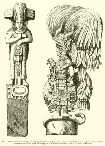 Estatua monolítica de Palenque, en pórfido; Divinidad del Yucatán de French School