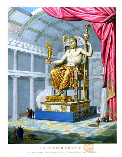 Estatua de Zeus Olímpico en su trono dentro de su templo en Olimpia, 1814 de French School