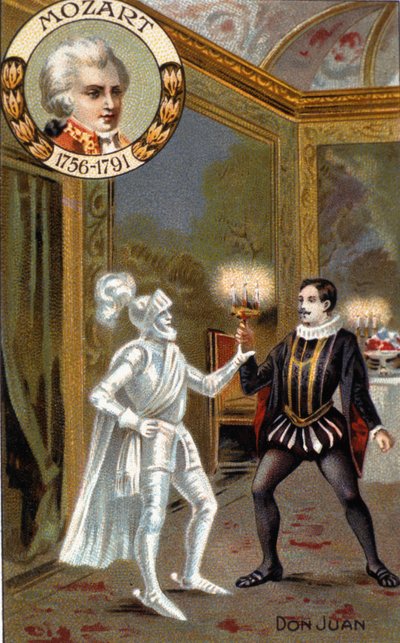 Estatua del Comendador, escena de "Don Giovanni" (litografía en color) de French School