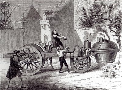 Coche a vapor inventado por Nicolas Joseph Cugnot (1725-1804) en 1771, 1886 de French School