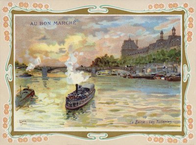 Barcos de vapor en el río Sena, París de French School