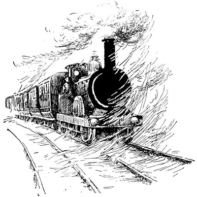 Tren de vapor: locomotora con conductor, un libro infantil de principios del siglo XX de French School