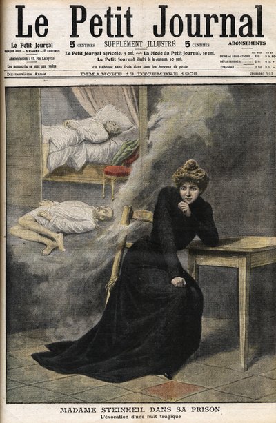 Caso Steinheil: Marguerite Steinheil (1869-1954) en su prisión - Le Petit Journal, diciembre de 1908 (grabado) de French School