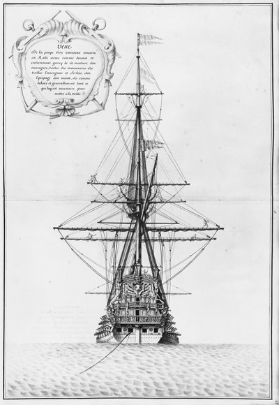 Popa de un buque amarrado, ilustración del Atlas de Colbert, lámina 48 de French School