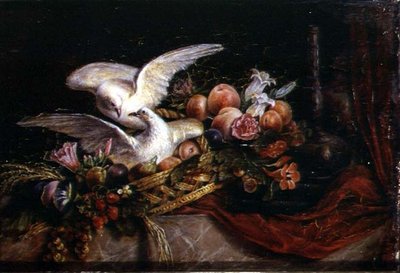 Naturaleza muerta con dos palomas blancas, c.1840 de French School
